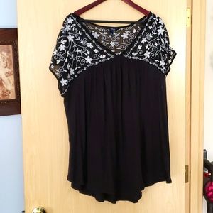 Indigo Black and White Peasant top